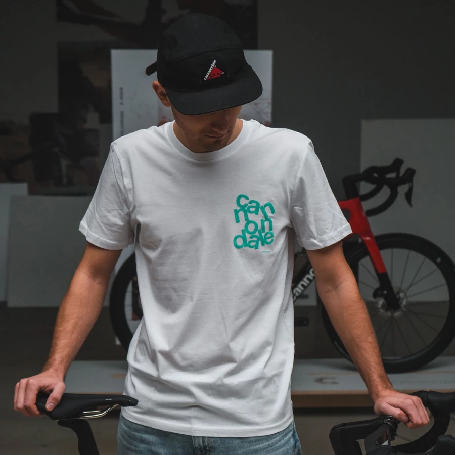 Cannondale T-Shirt Tumble Logo - White w Turquoise