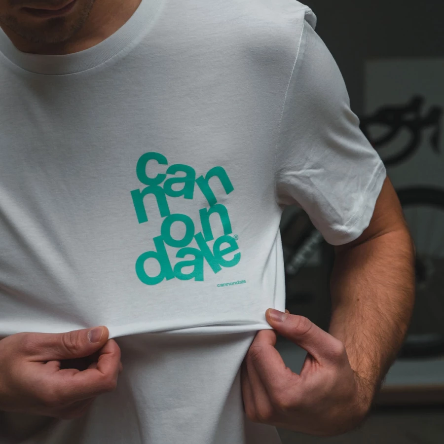 Cannondale T-Shirt Tumble Logo - White w Turquoise