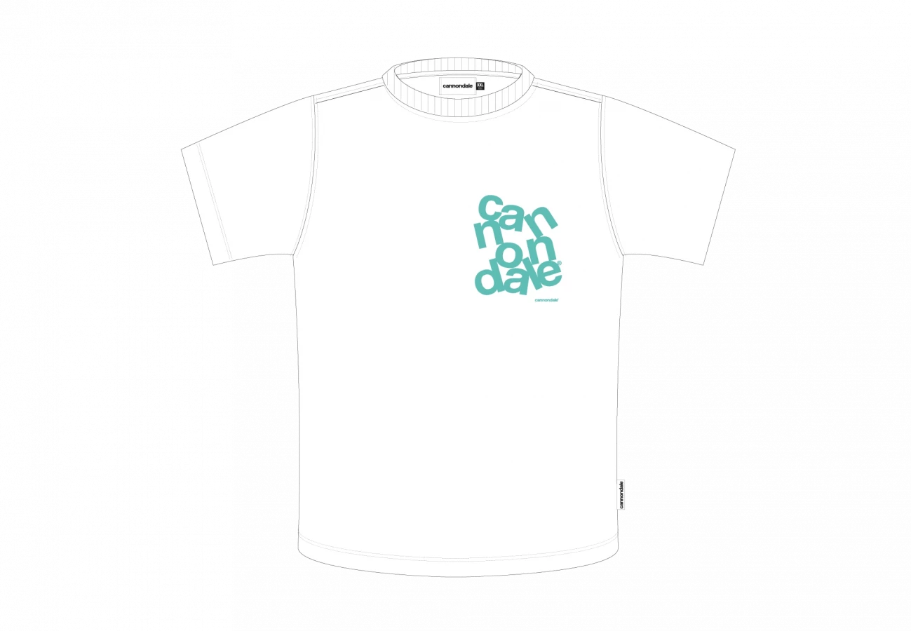 Cannondale T-Shirt Tumble Logo - White w Turquoise